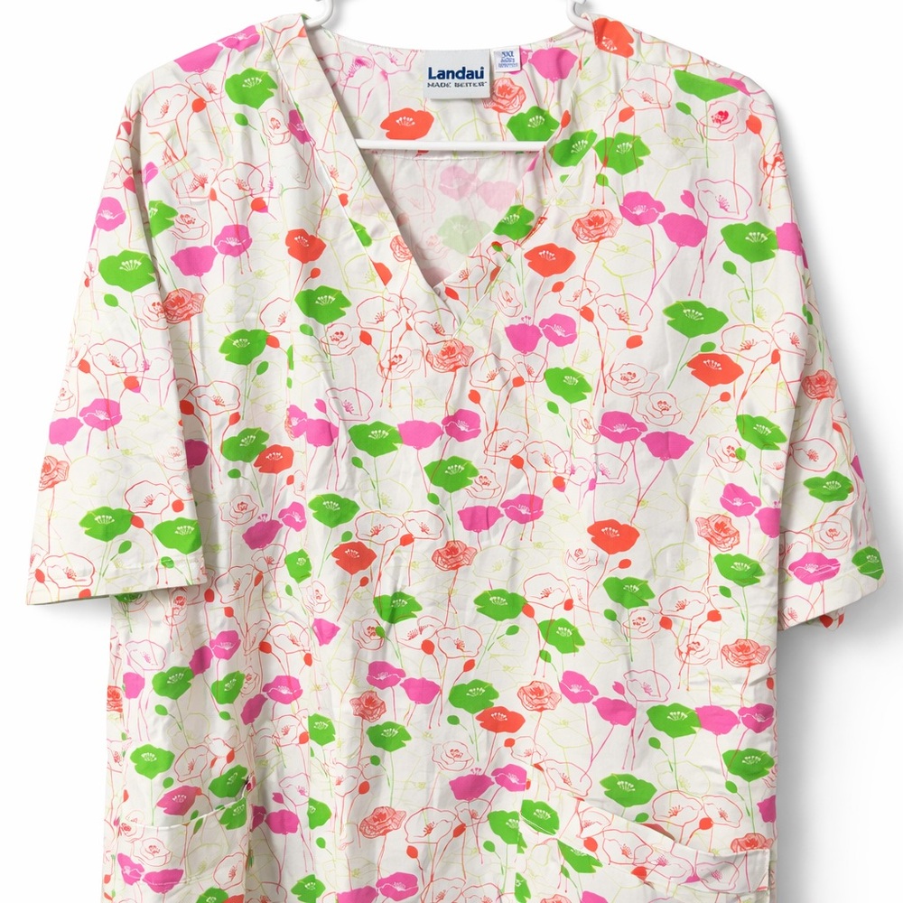 Landau Colorful Floral Scrub Top